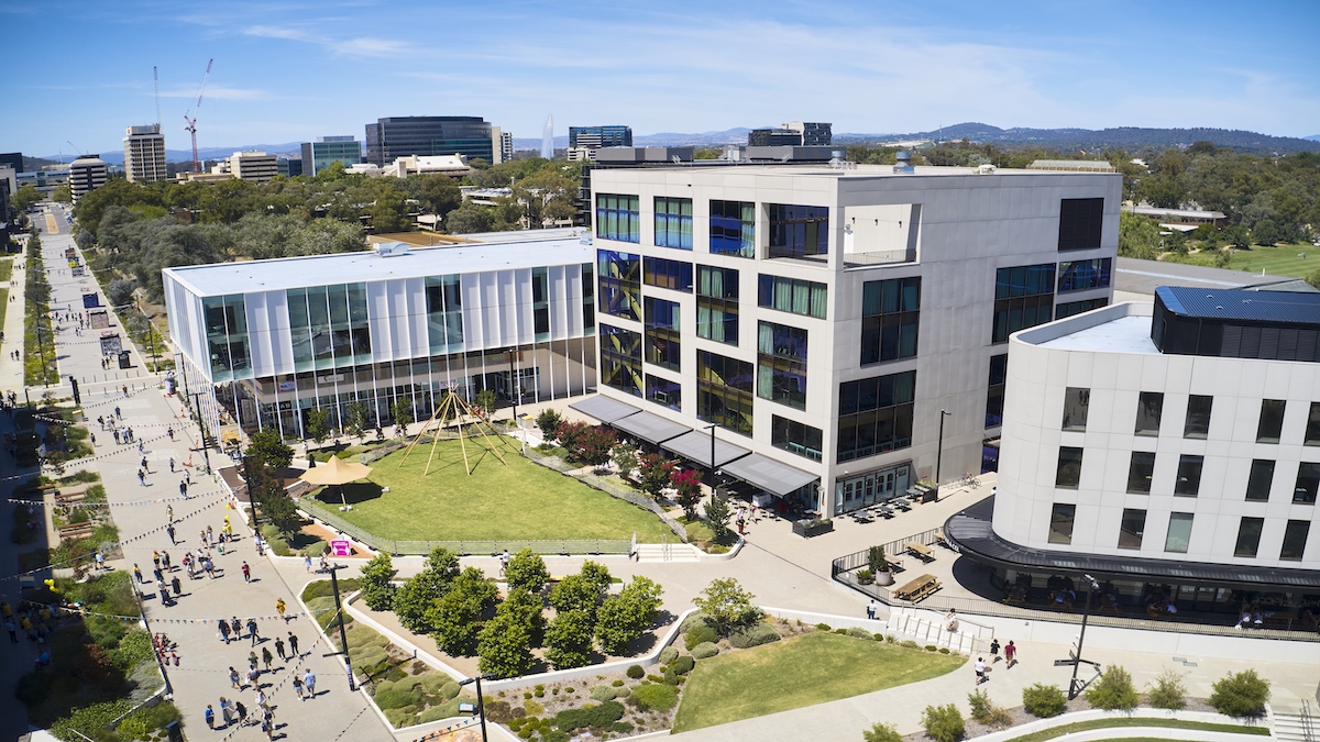 Aerial shot of Kambri and University Ave from above Sullivans creek.